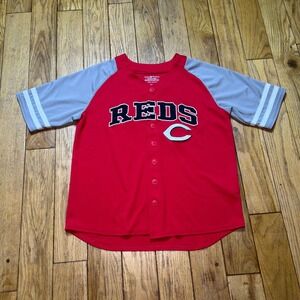 MLB Cincinnati Reds Youth Jersey Red Grey Team Athletics Youth Size L 10/12
